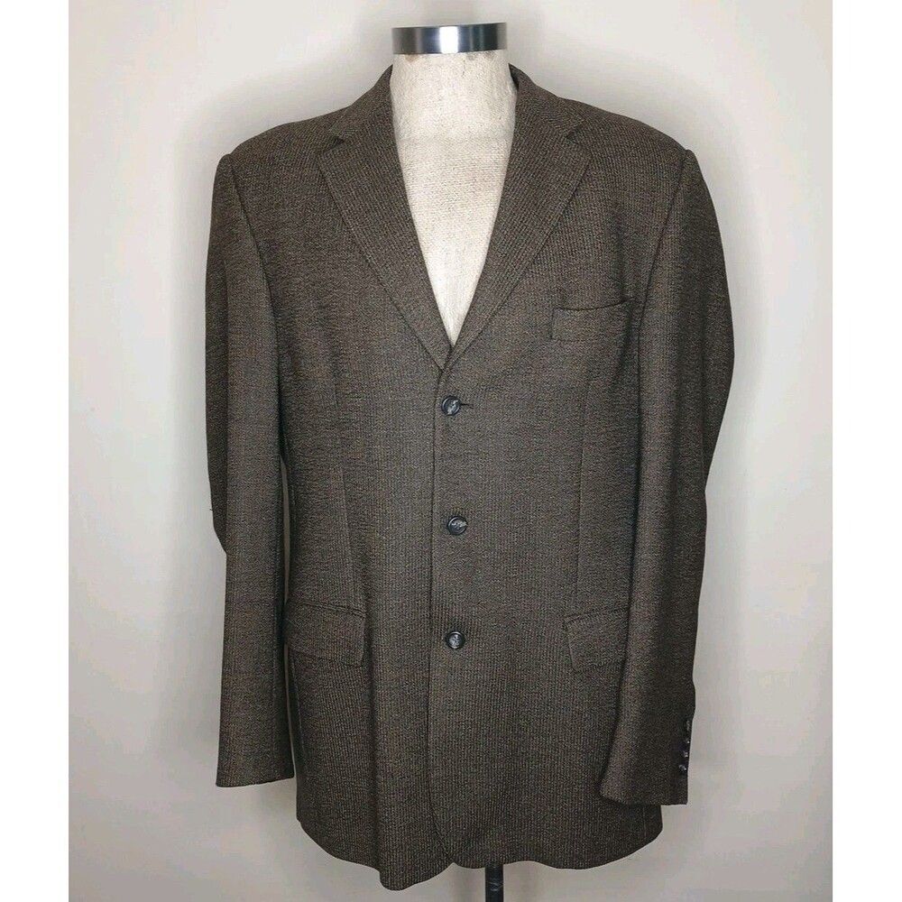 Pronto Uomo Mens Sport Coat Blazer 3 Button Brown Wool Size 48L Italy